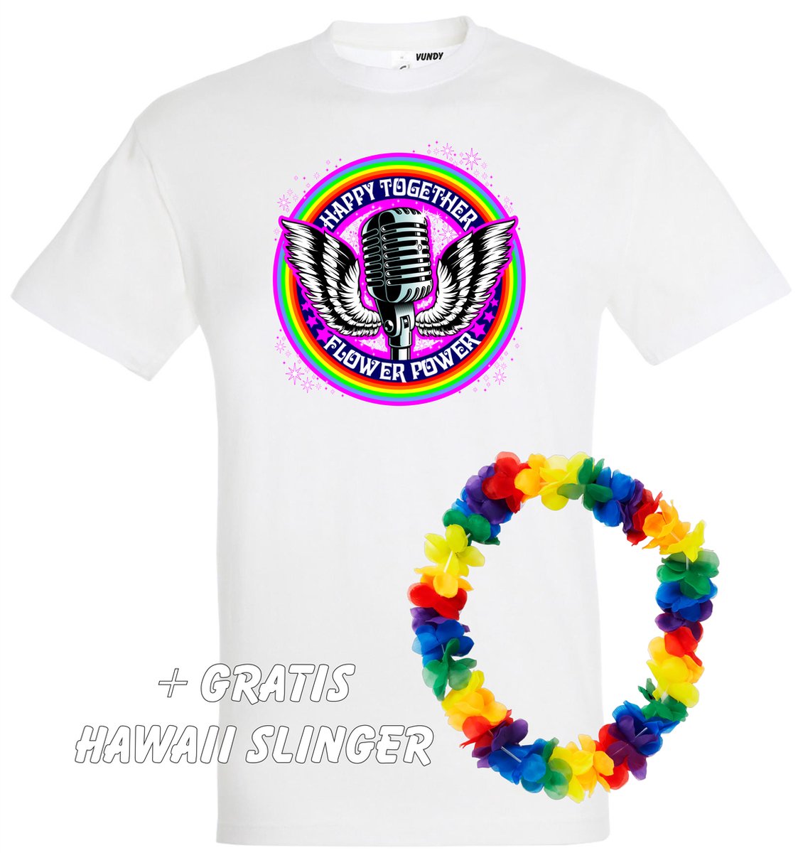 T-shirt Happy Together Flower Power | Toppers in Concert 2022 | Toppers kleding shirt | Hippie Jaren 60 | Wit | maat 4XL